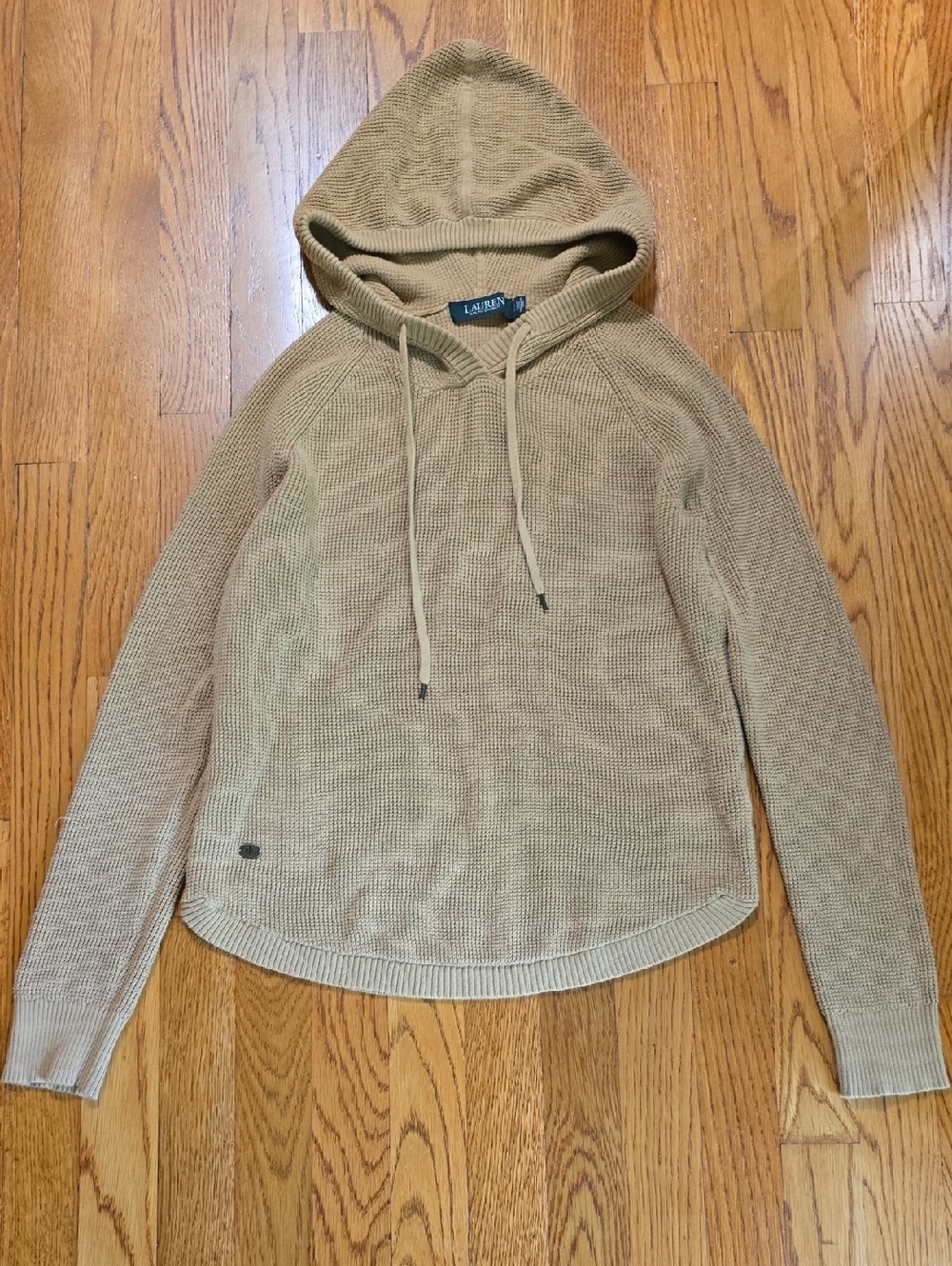 Lauren Ralph Lauren Beige Waffle Knit Hooded Pullover | Small Petite